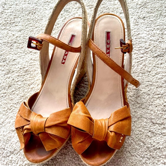Prada Shoes Prada Leather Bow Espadrille Wedge Sandal Poshmark